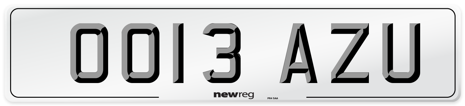 OO13 AZU Number Plate from New Reg